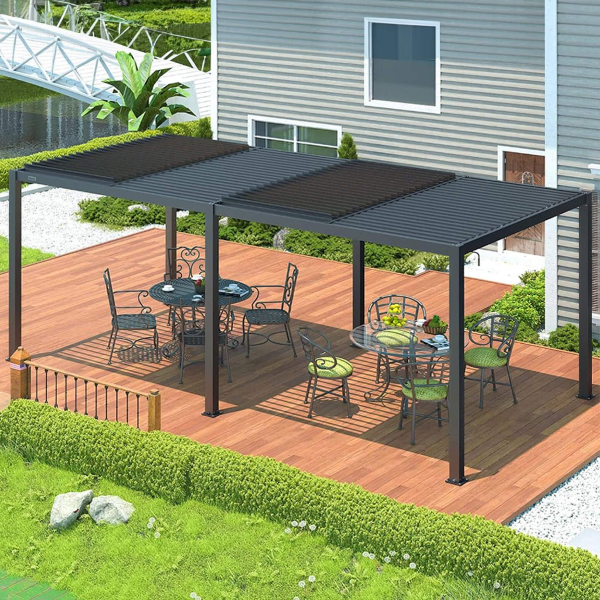 10x19 ft Louvered Pergola with Adjustable Roof – Full Aluminum | Alora