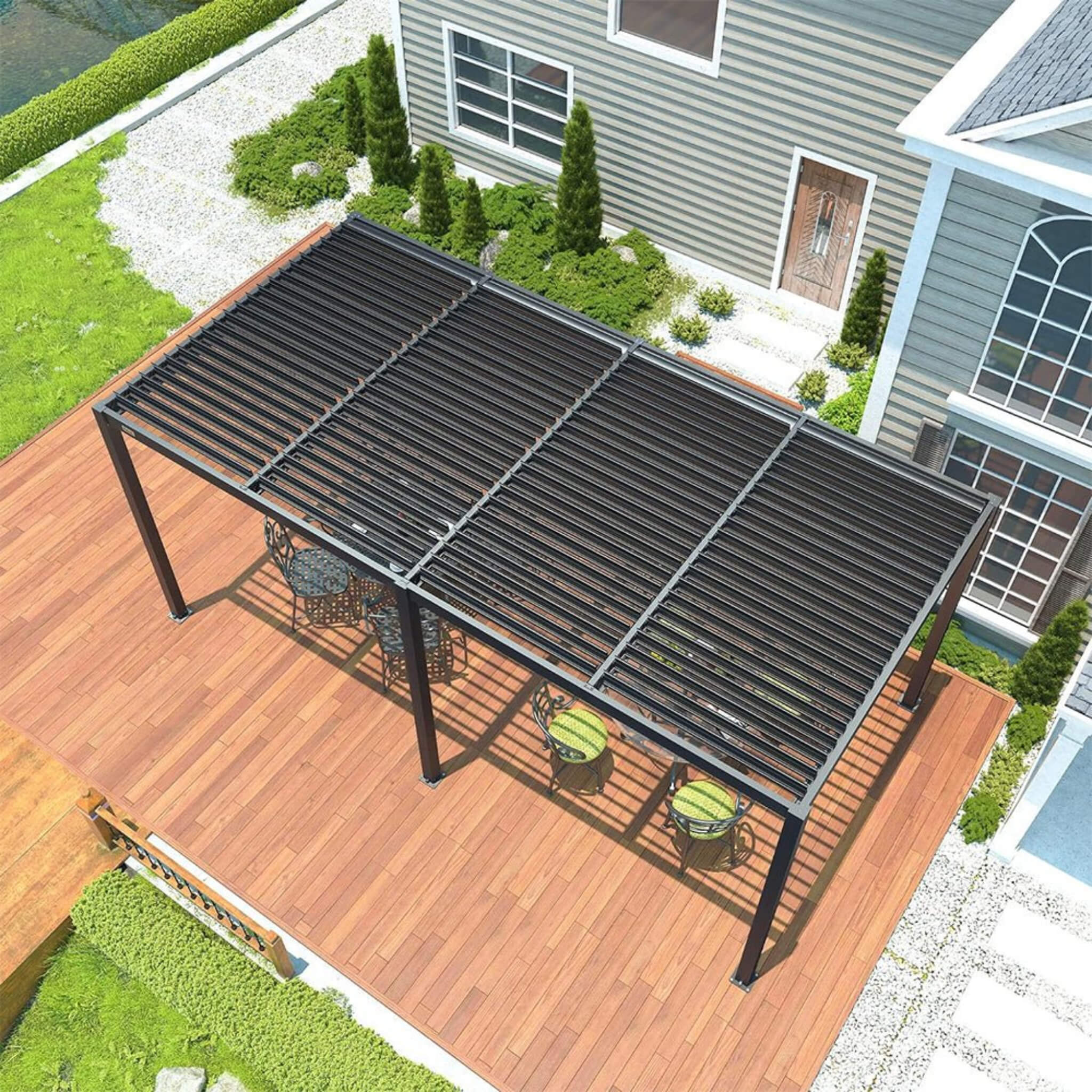 10x19 ft Louvered Pergola with Adjustable Roof – Full Aluminum | Alora