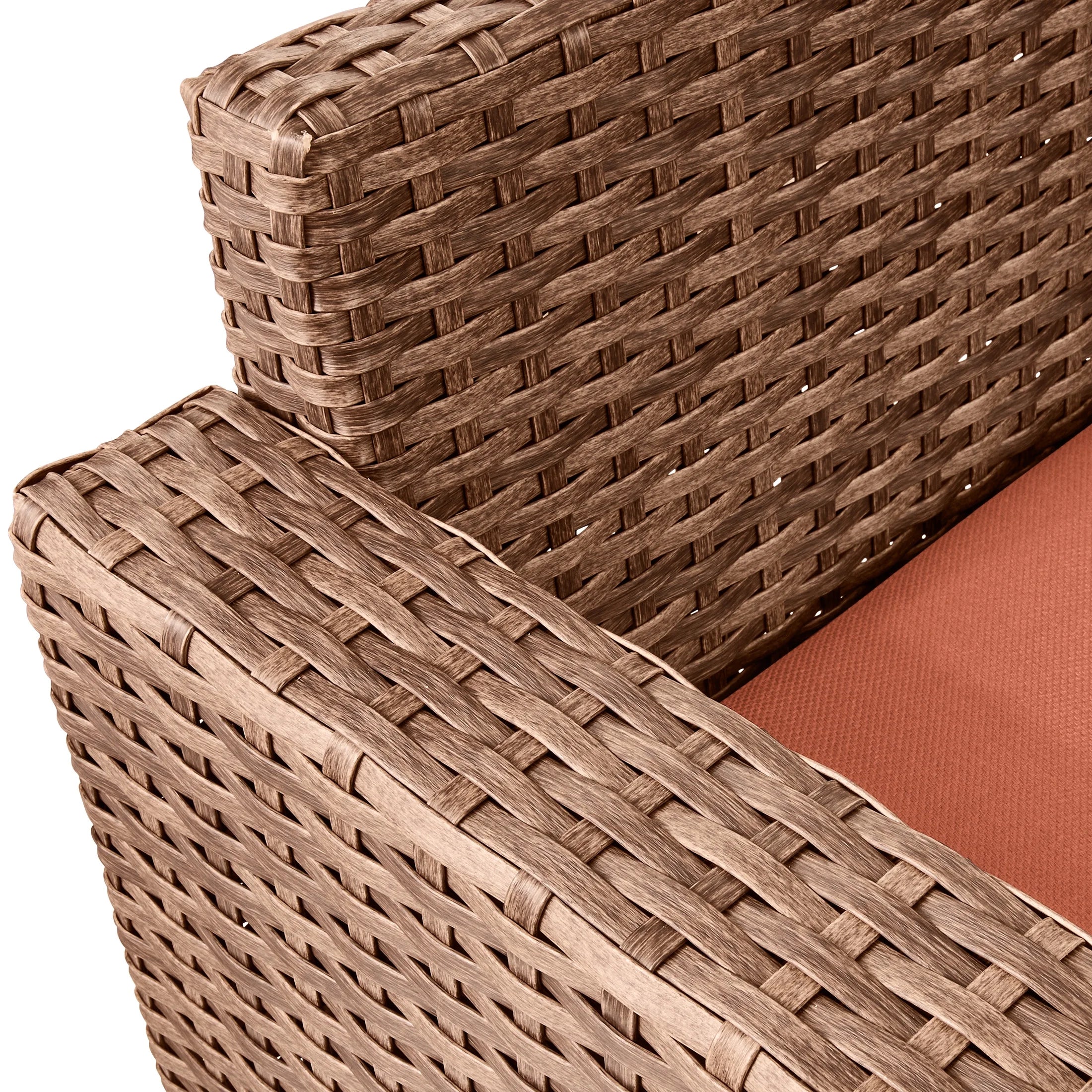 Brookbury 4-Piece Outdoor Wicker Patio Sectional Dining Set, Terracotta Cushions
