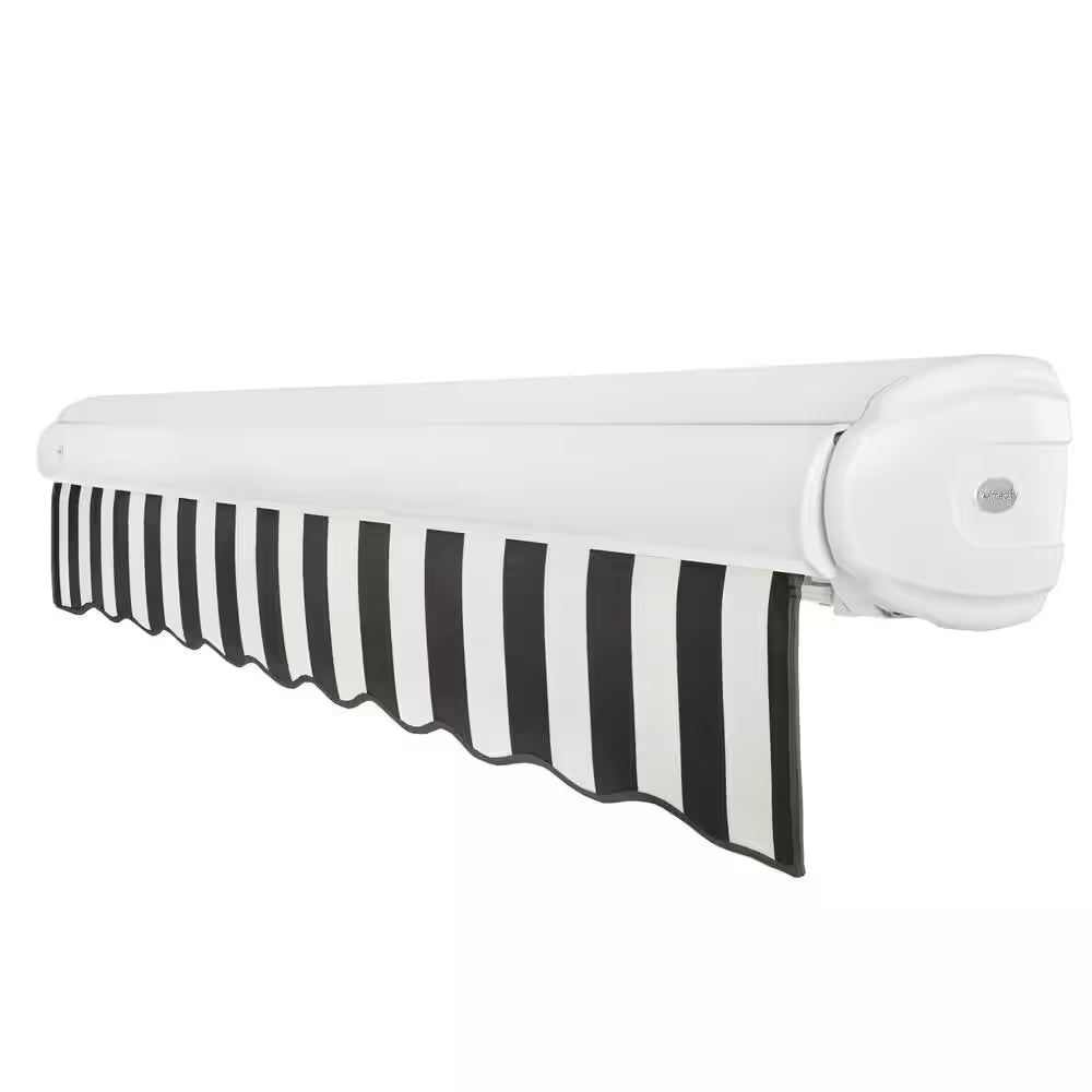 16 Ft. Key West Left Motorized Retractable Awning 192 In. W X 9.38 In. H X 120 In. D Acrylic Fabric in Black/White