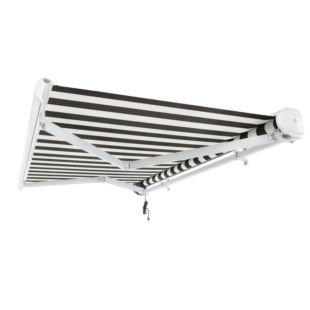 16 Ft. Key West Left Motorized Retractable Awning 192 In. W X 9.38 In. H X 120 In. D Acrylic Fabric in Black/White