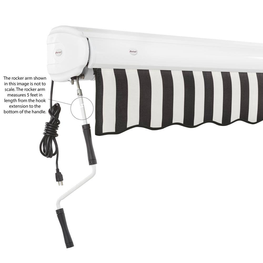 16 Ft. Key West Left Motorized Retractable Awning 192 In. W X 9.38 In. H X 120 In. D Acrylic Fabric in Black/White