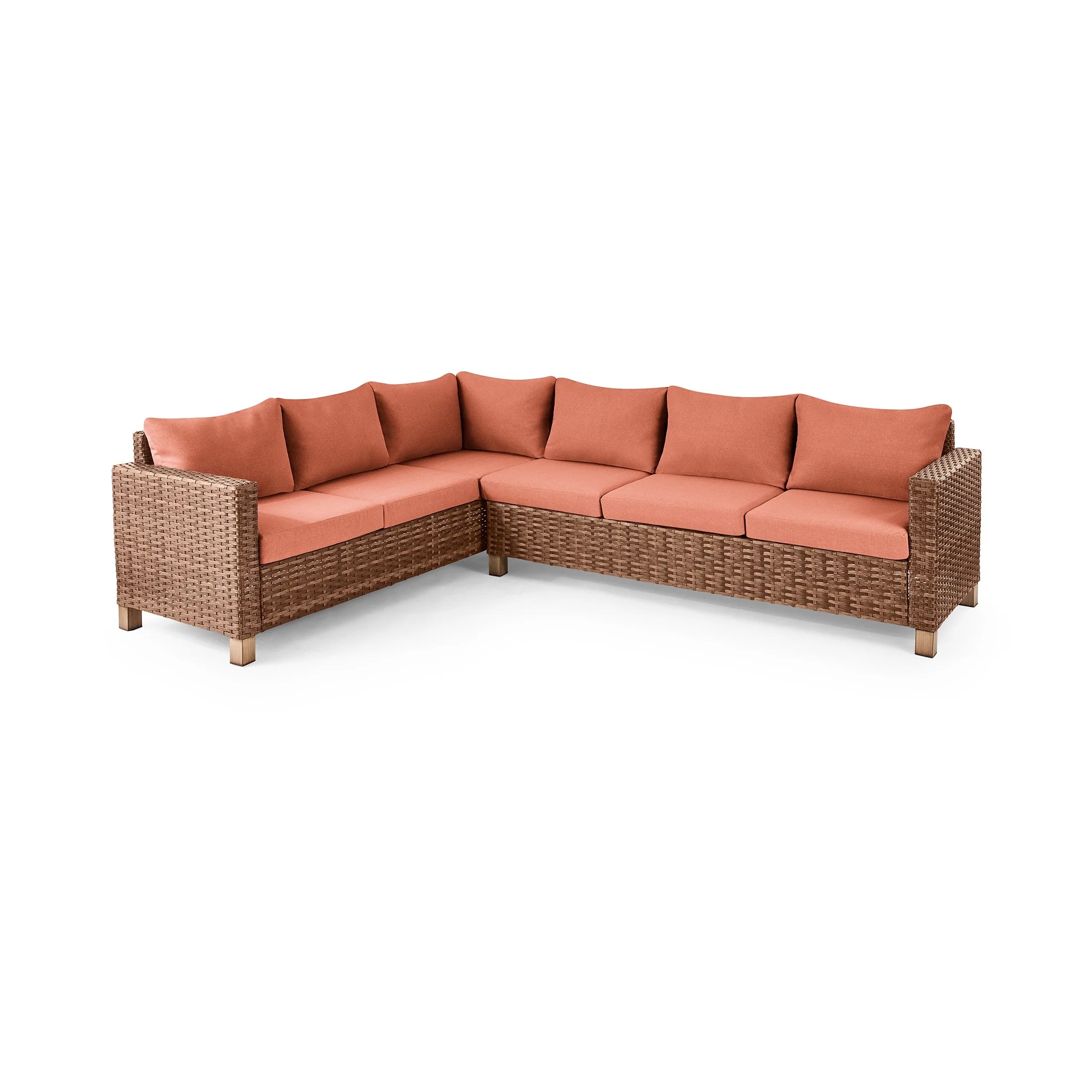 Brookbury 4-Piece Outdoor Wicker Patio Sectional Dining Set, Terracotta Cushions