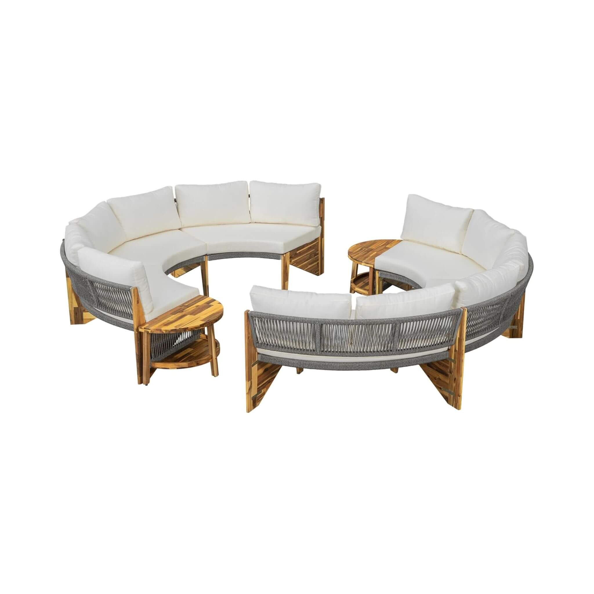 6-Person Half Moon Patio Sectional Set with Cushions & Table – Beige | Alora