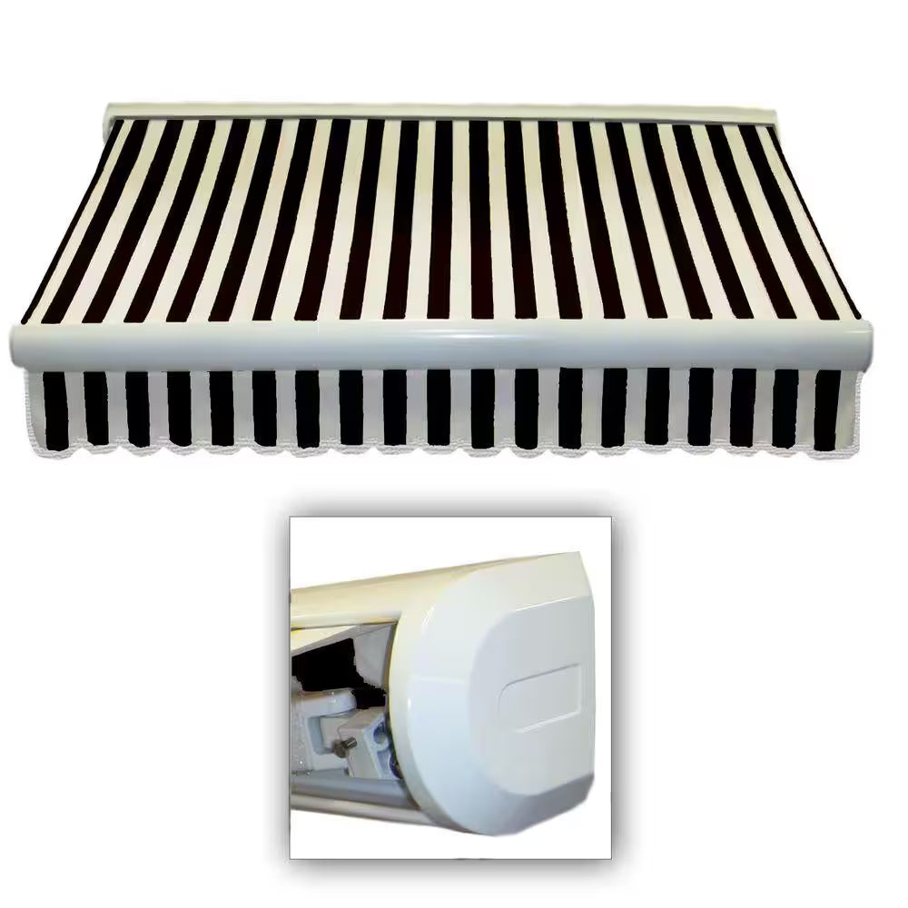 16 Ft. Key West Left Motorized Retractable Awning 192 In. W X 9.38 In. H X 120 In. D Acrylic Fabric in Black/White