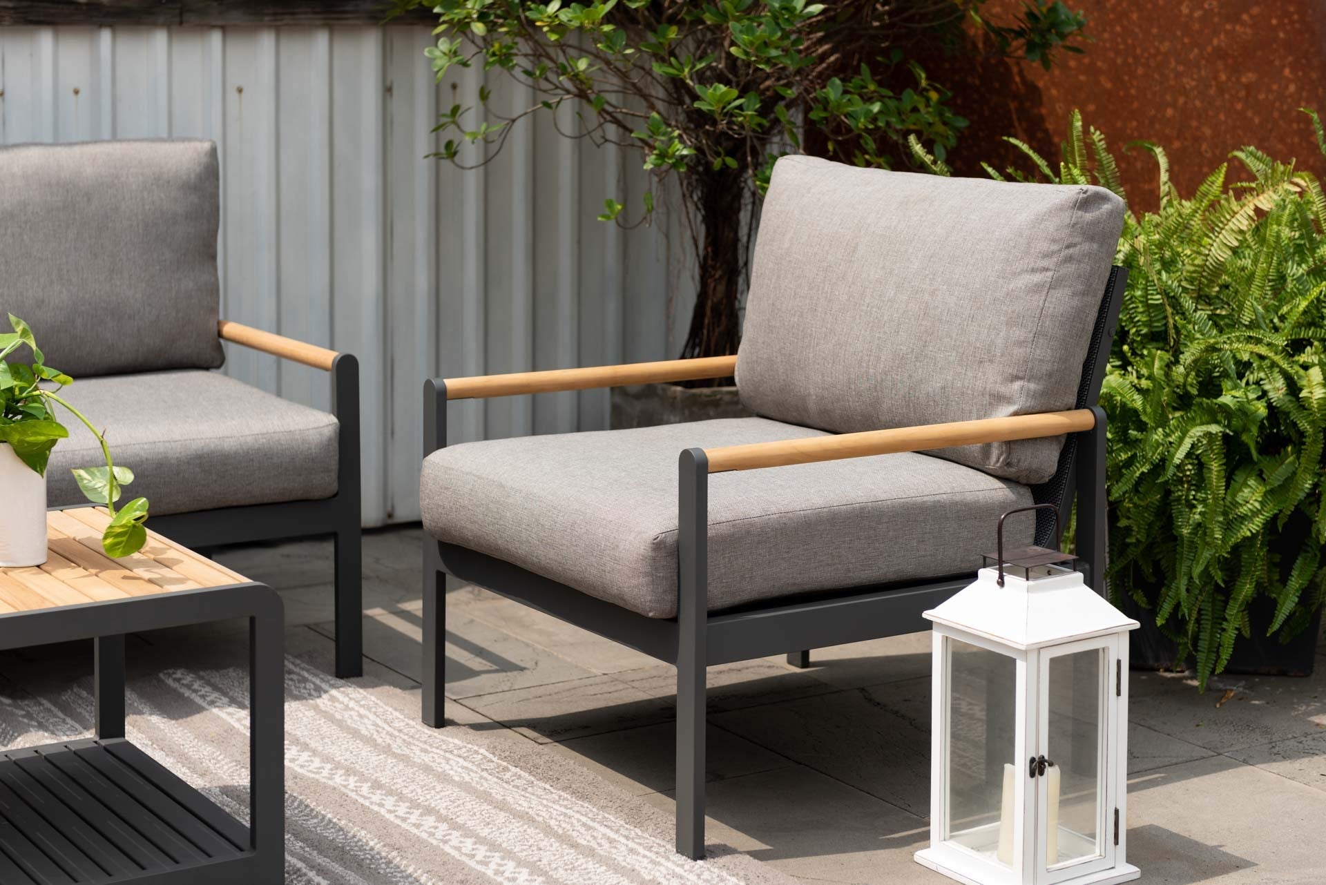 Amber Teak and Aluminum Outdoor Sofa Chair