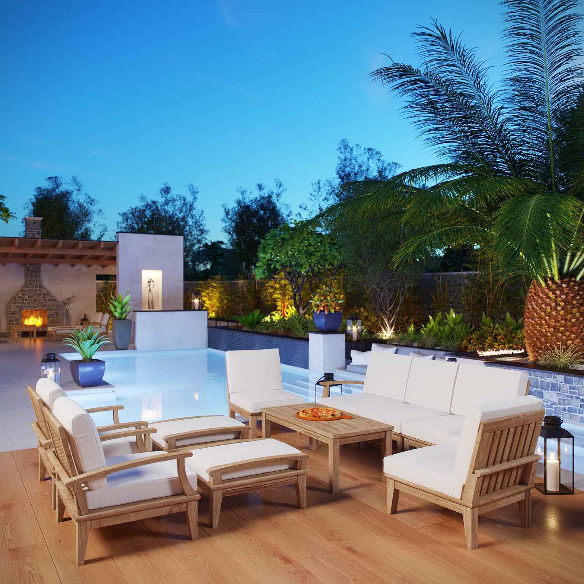 10-Piece Teak Outdoor Seating Set with Cushions – Marina | Modway