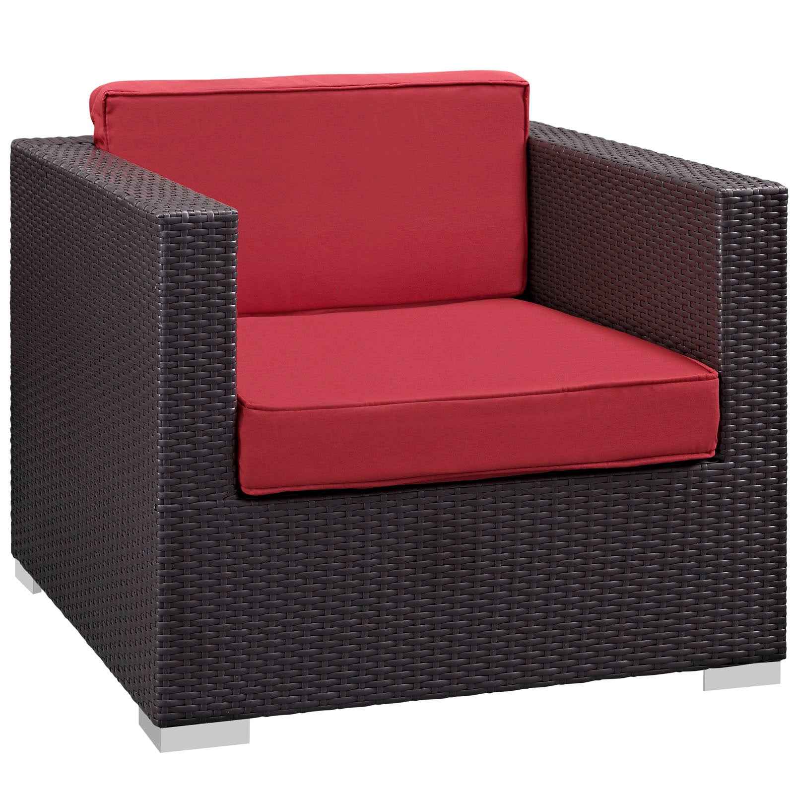 5-Piece Outdoor Sectional Set with Wicker & Cushions – Orange, Brown & Red | Modway Convene