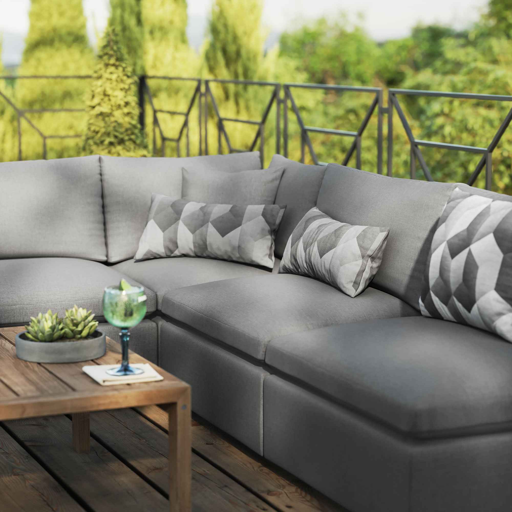 5-Piece Outdoor Sectional Sofa Set with Cushions – Charcoal & White | Modway
