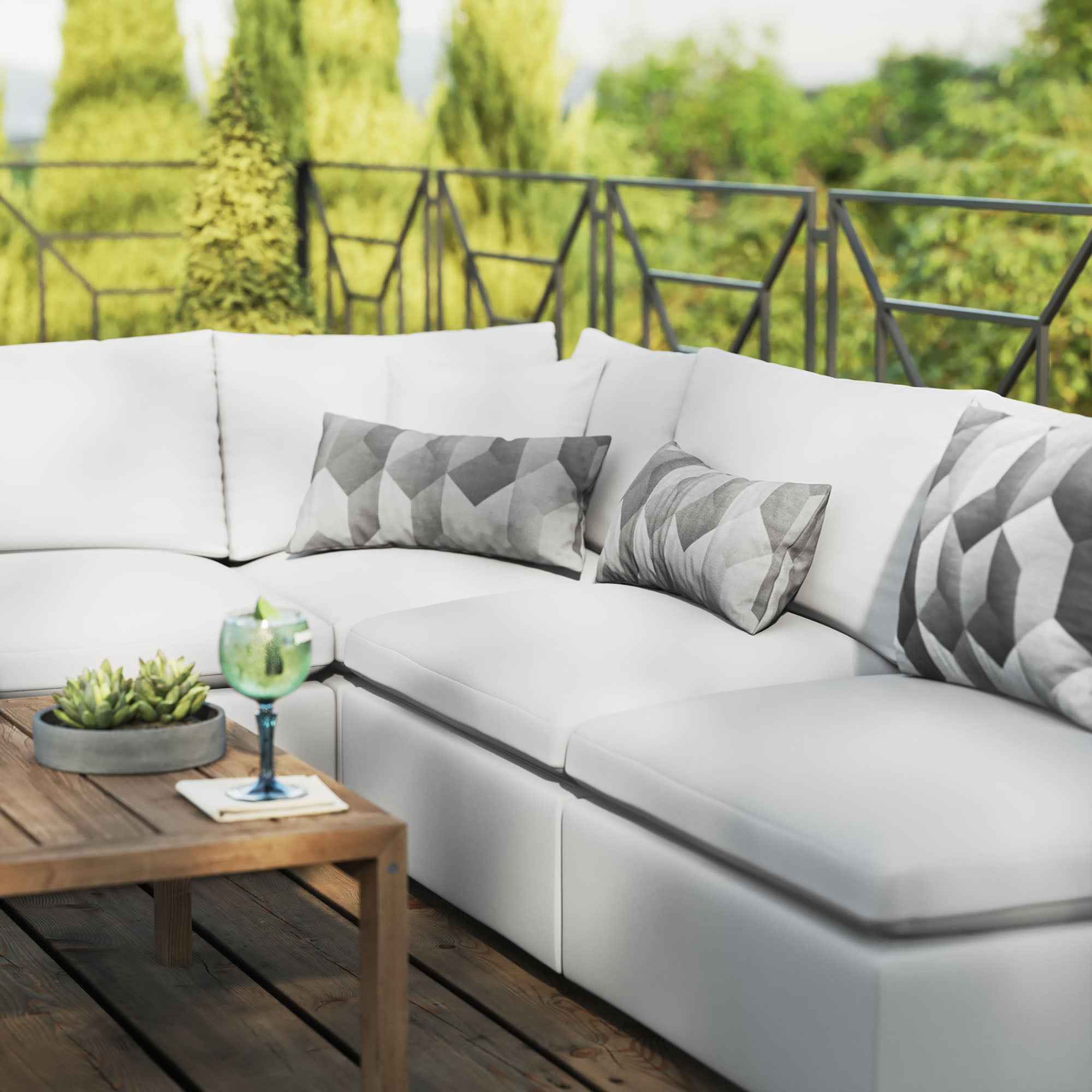 5-Piece Outdoor Sectional Sofa Set with Cushions – Charcoal & White | Modway