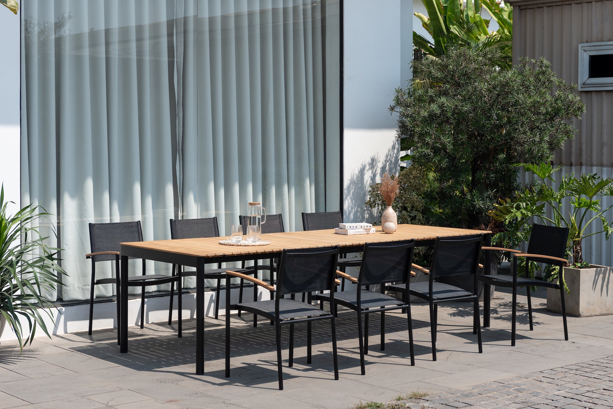 Topaz Dark Teak and Aluminum Outdoor Rectangular Extendable Dining Table