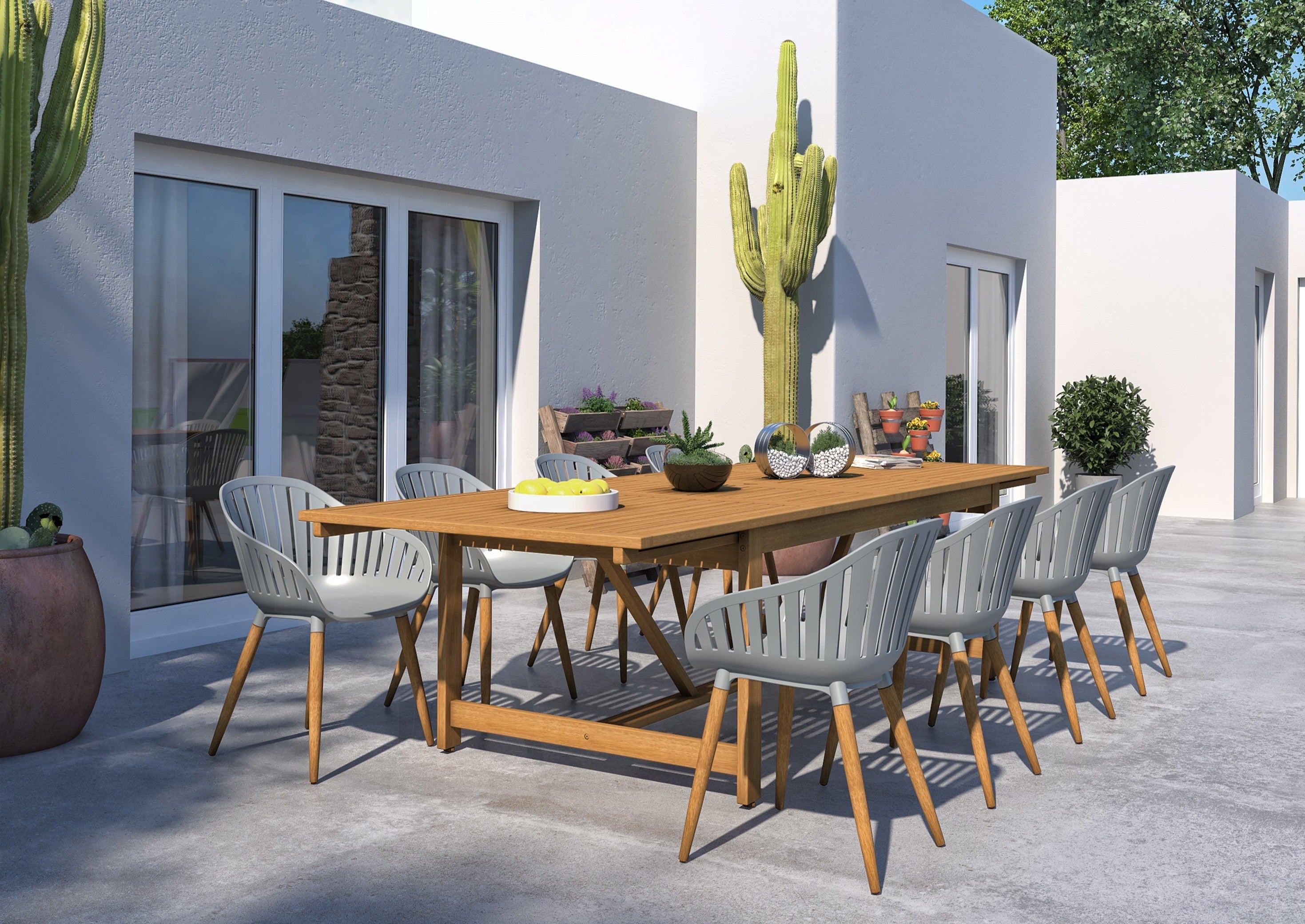 Leyland 9-Piece Weather-Resistant FSC Wood Outdoor Dining Set – Grey