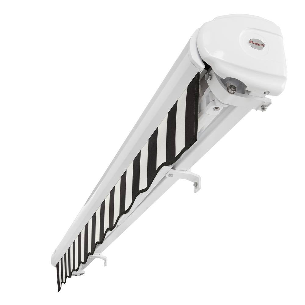 16 Ft. Key West Left Motorized Retractable Awning 192 In. W X 9.38 In. H X 120 In. D Acrylic Fabric in Black/White