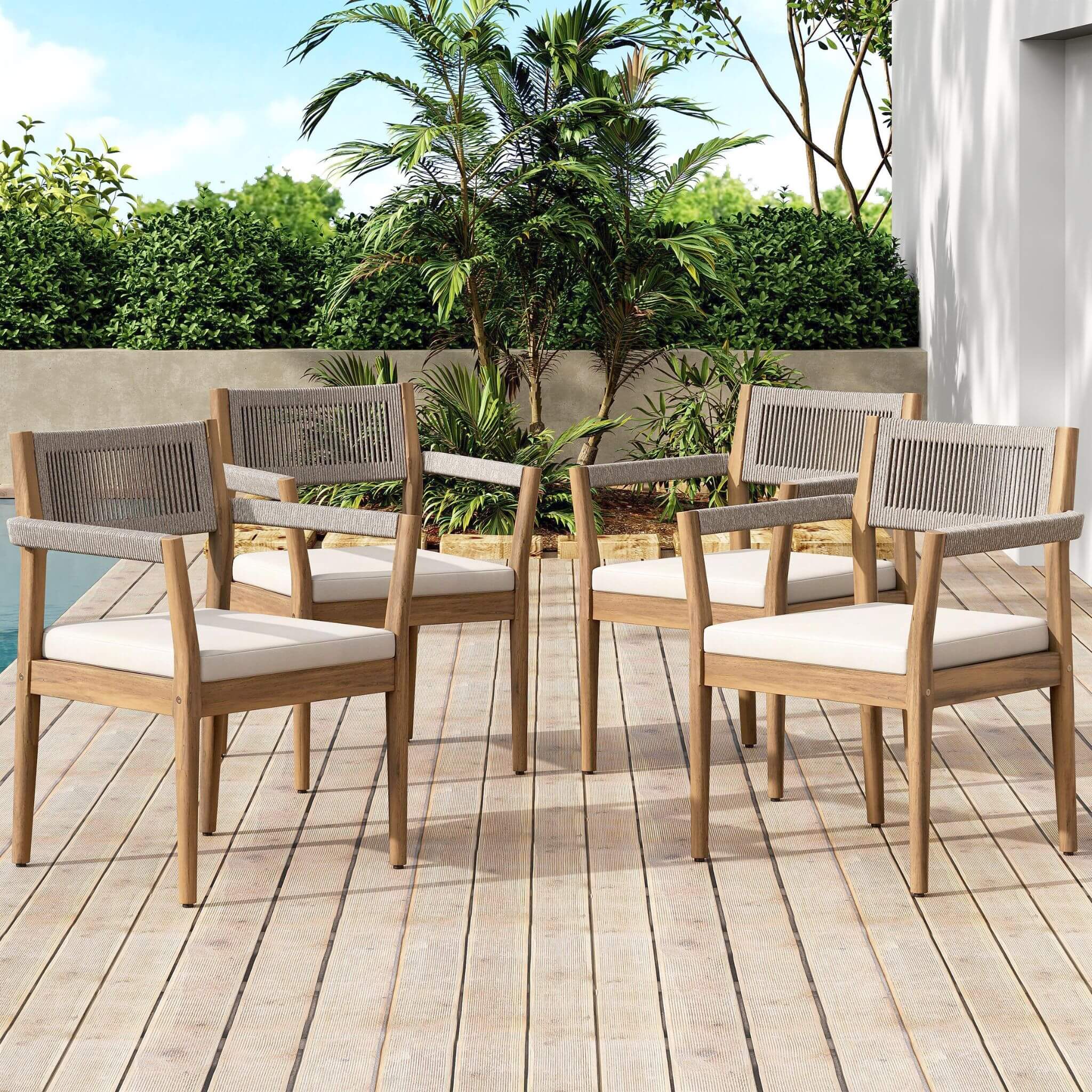 5-Piece Acacia Wood Outdoor Dining Set with Braided Chairs & Cushions | Alora