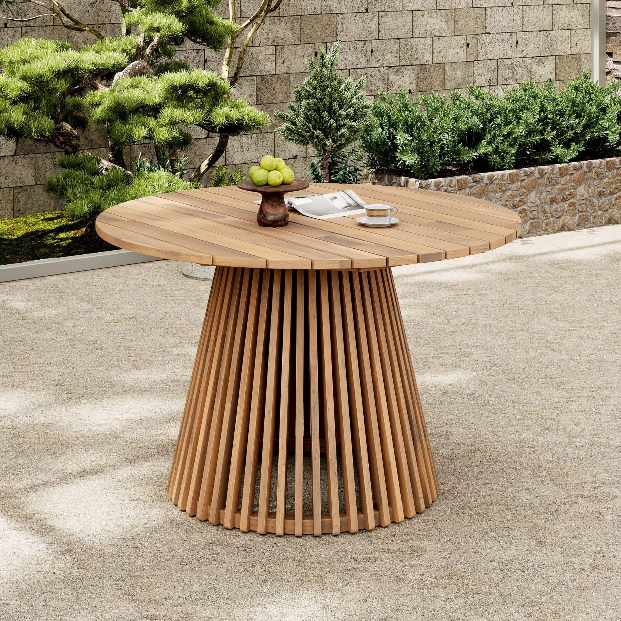 5-Piece Acacia Wood Outdoor Dining Set with Braided Chairs & Cushions | Alora