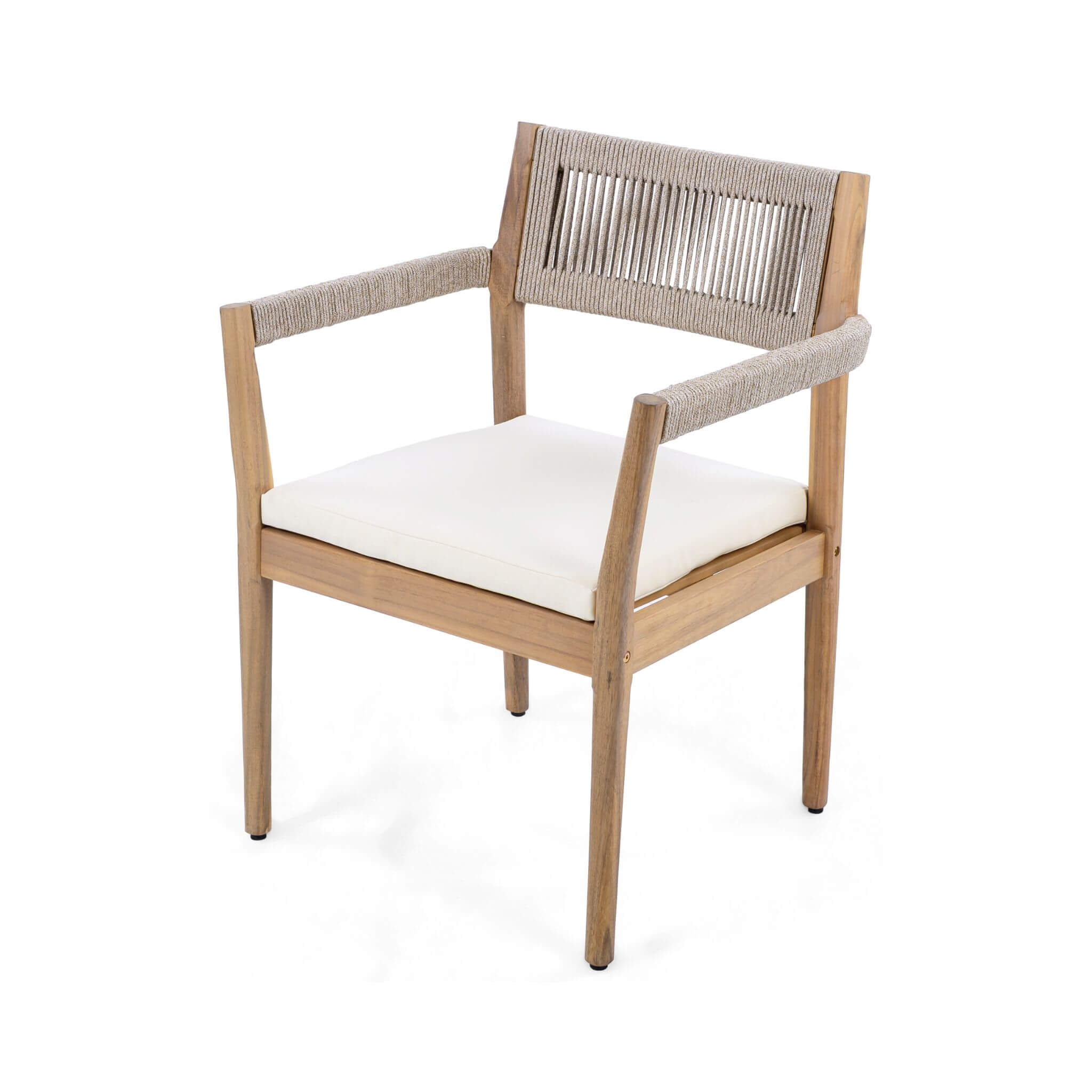5-Piece Acacia Wood Outdoor Dining Set with Braided Chairs & Cushions | Alora