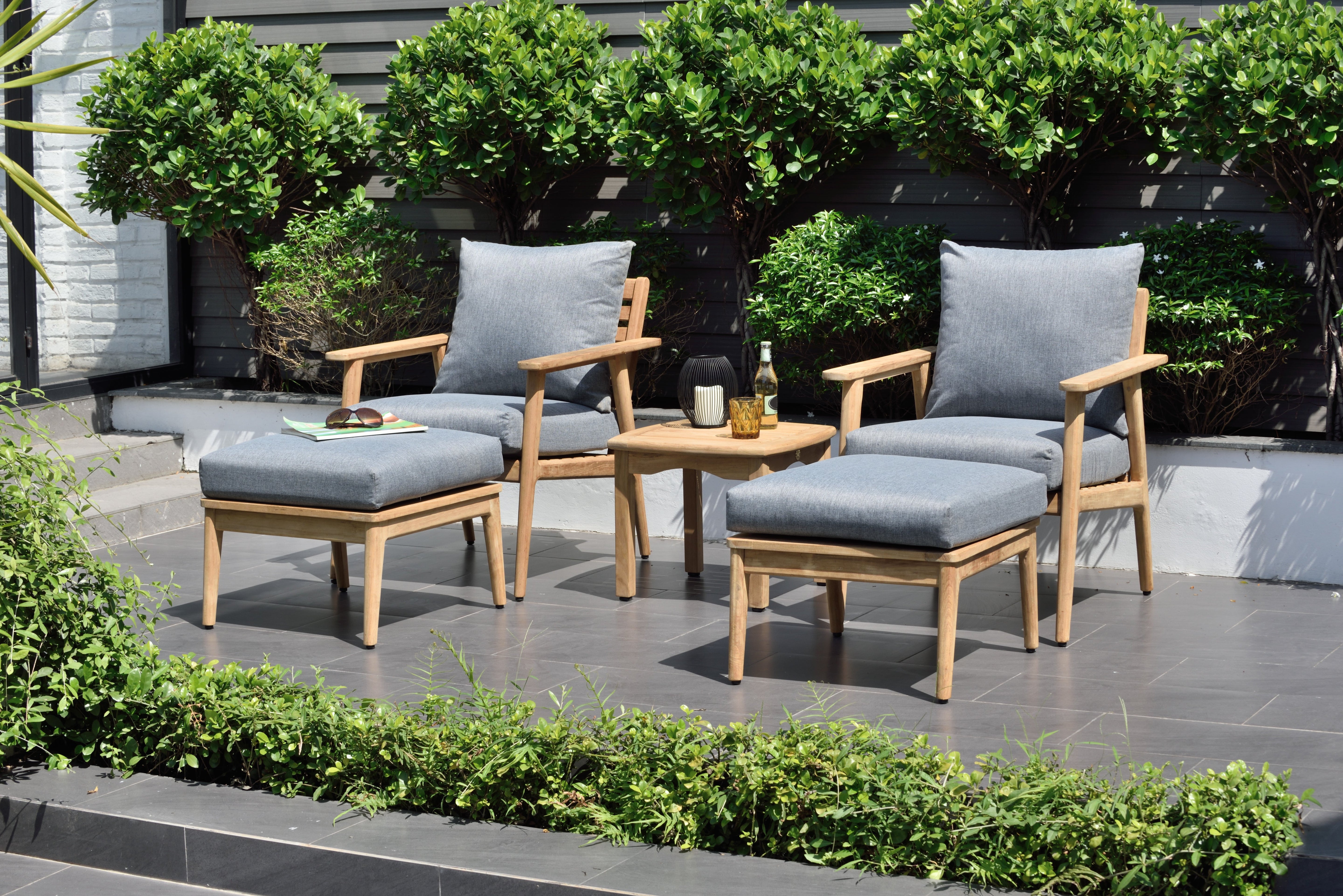 Teak Outdoor Conversation Set with Cushions – 4 or 5-Piece | Eve
