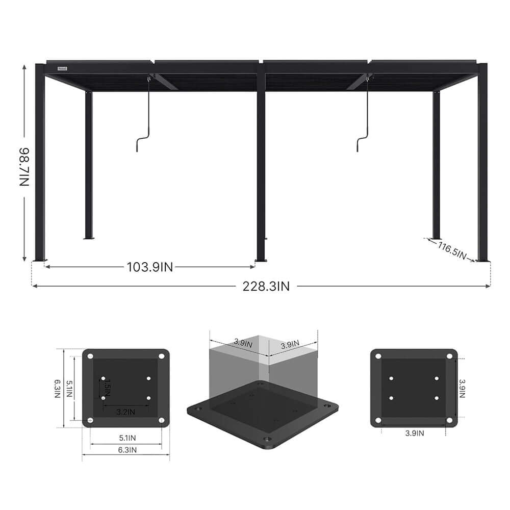 10x19 ft Louvered Pergola with Adjustable Roof – Full Aluminum | Alora