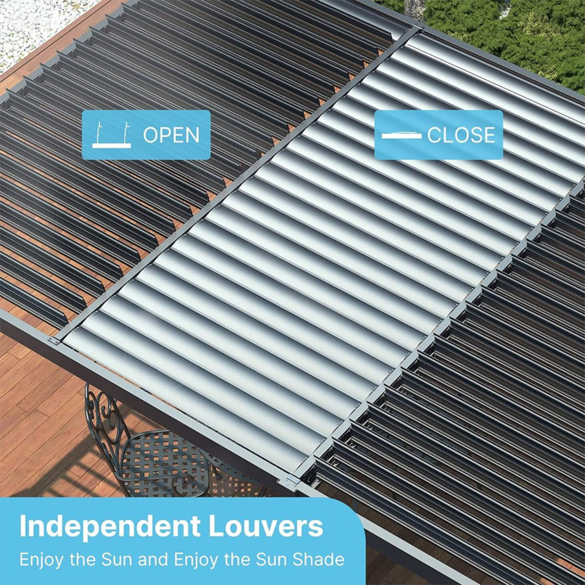 10x19 ft Louvered Pergola with Adjustable Roof – Full Aluminum | Alora