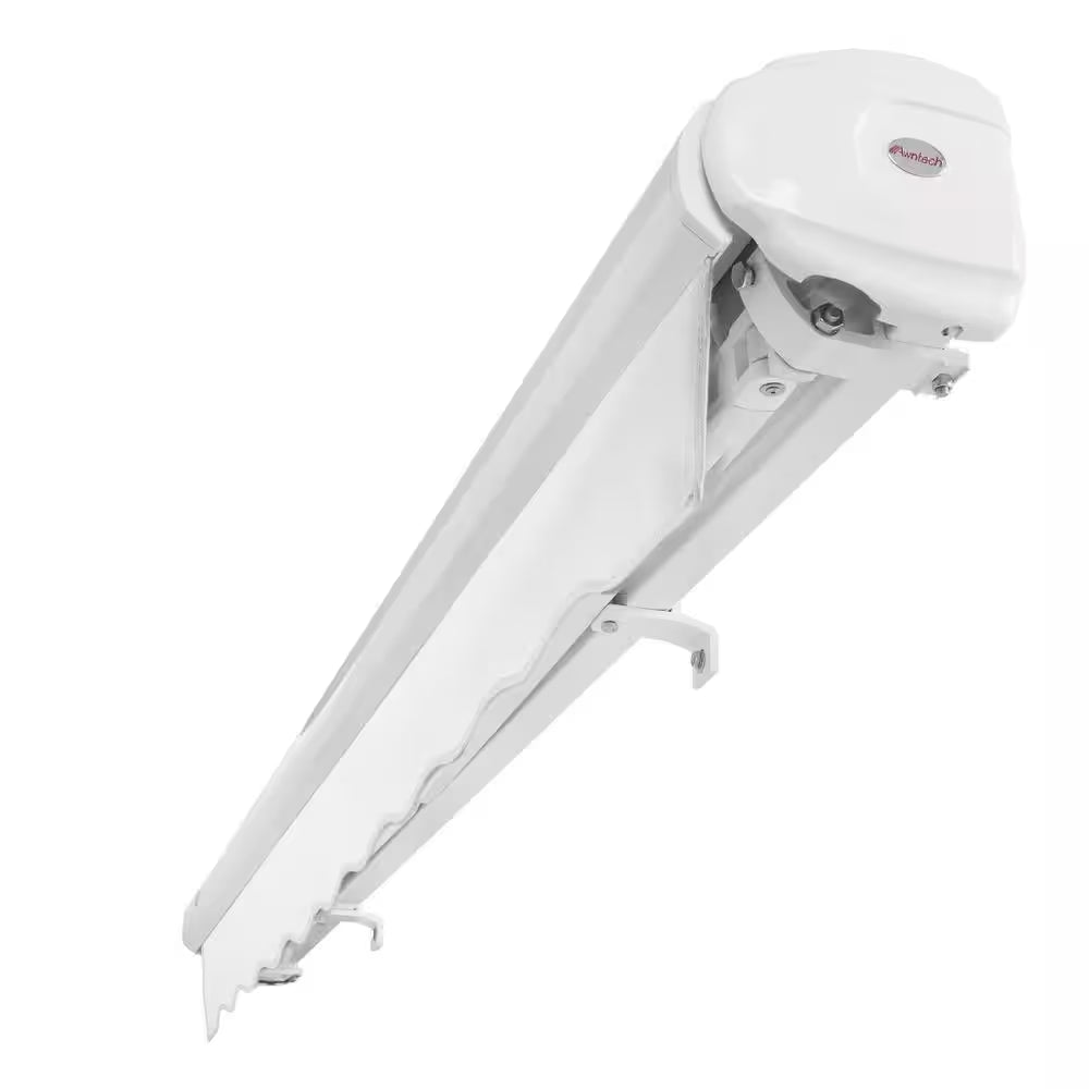 12 Ft. Key West Left Motorized Retractable Awning 144 In. W X 9.38 In. H X 120 In. D Acrylic Fabric in White