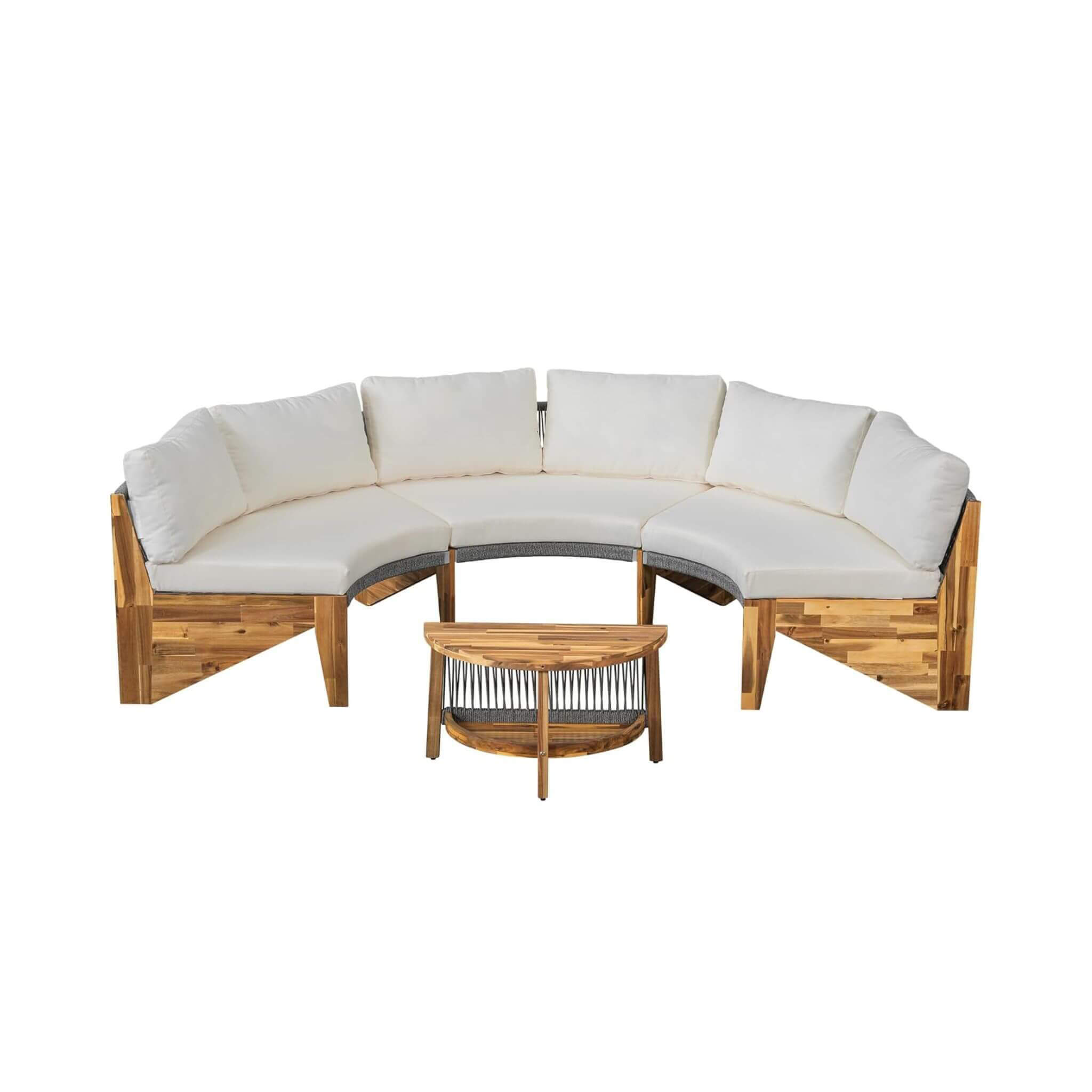 6-Person Half Moon Patio Sectional Set with Cushions & Table – Beige | Alora
