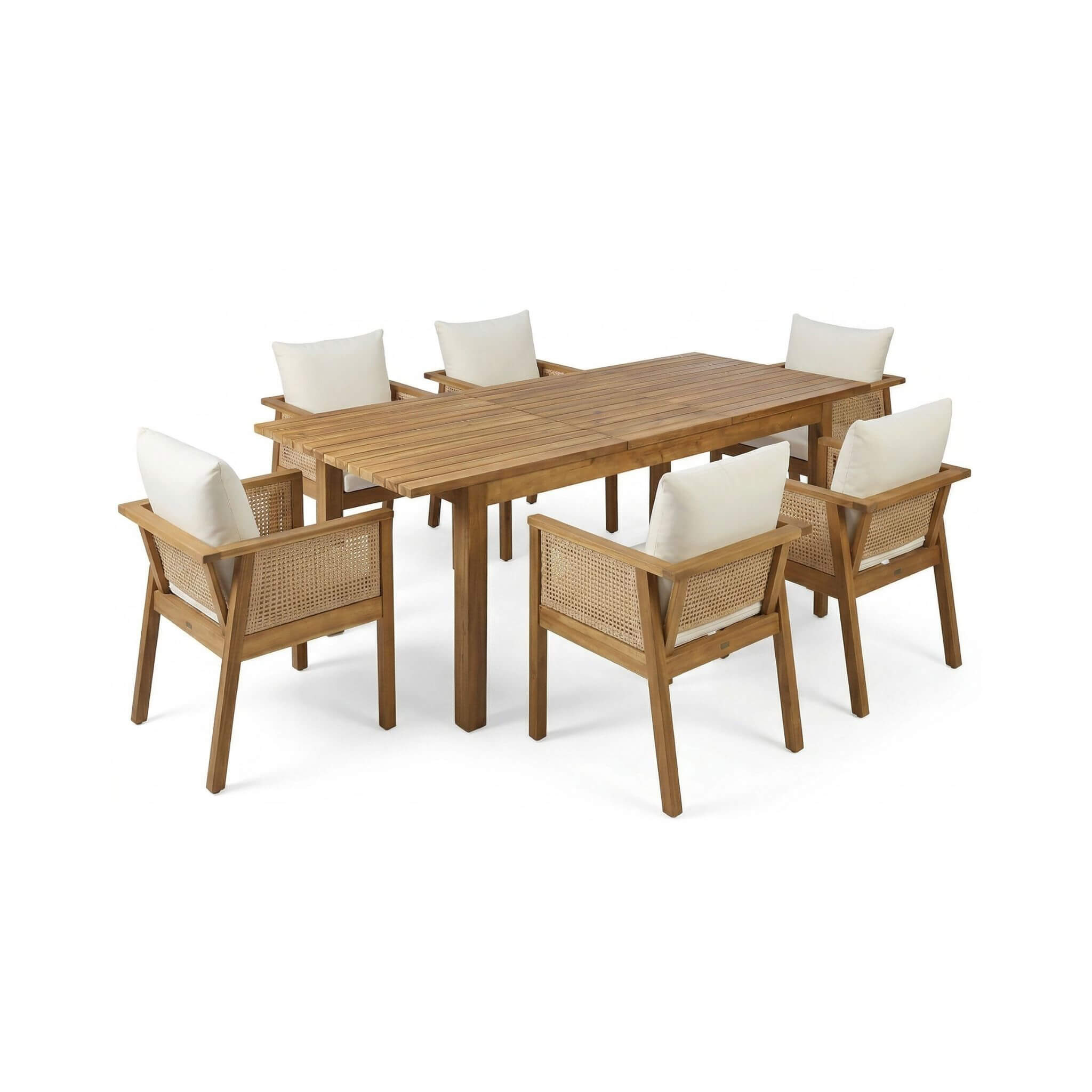 7-Piece Acacia Wood Outdoor Dining Set with Cushions & Extendable Table | Alora