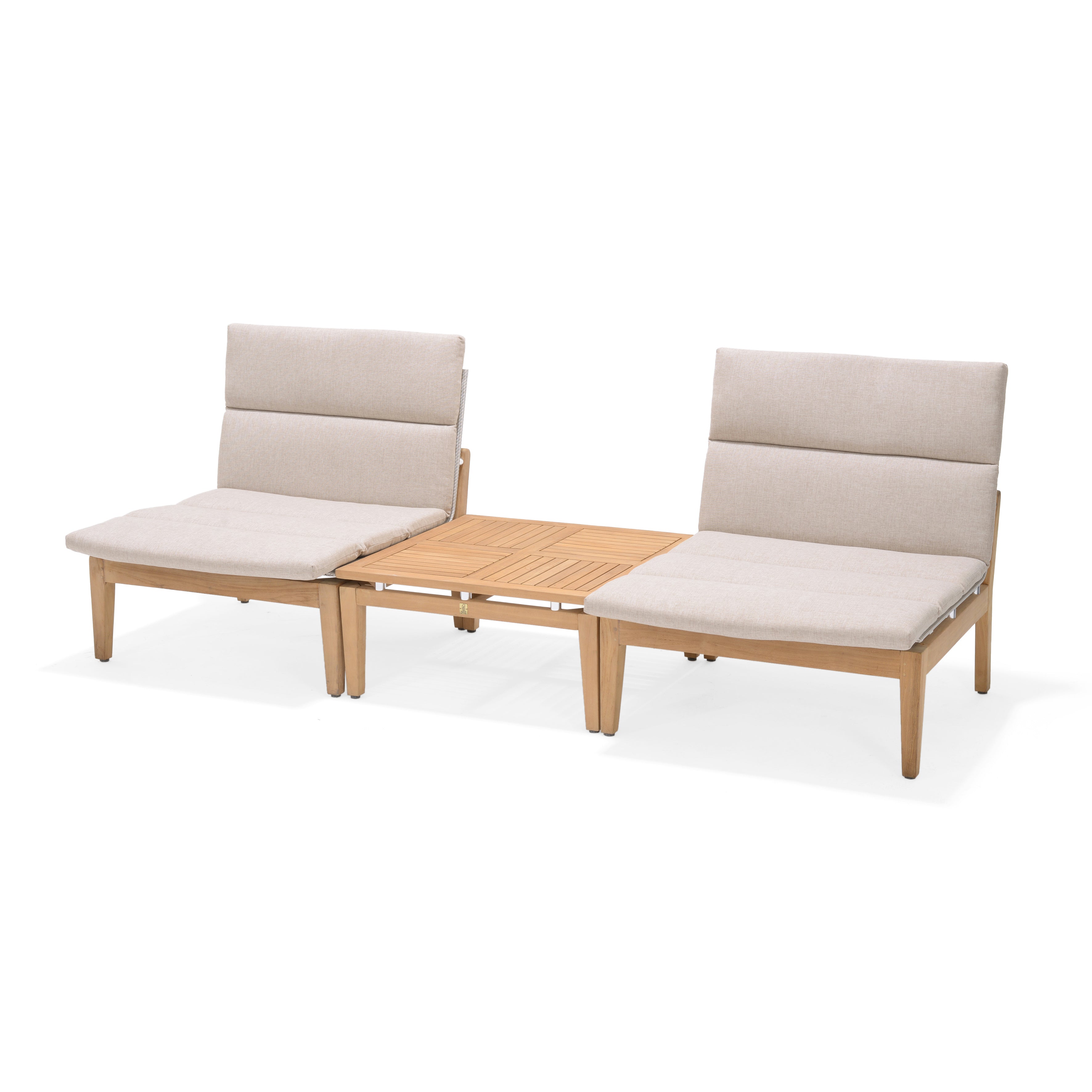 3-Piece Outdoor Bistro Chair Set with FSC Teak & Cushions – Light | Arno