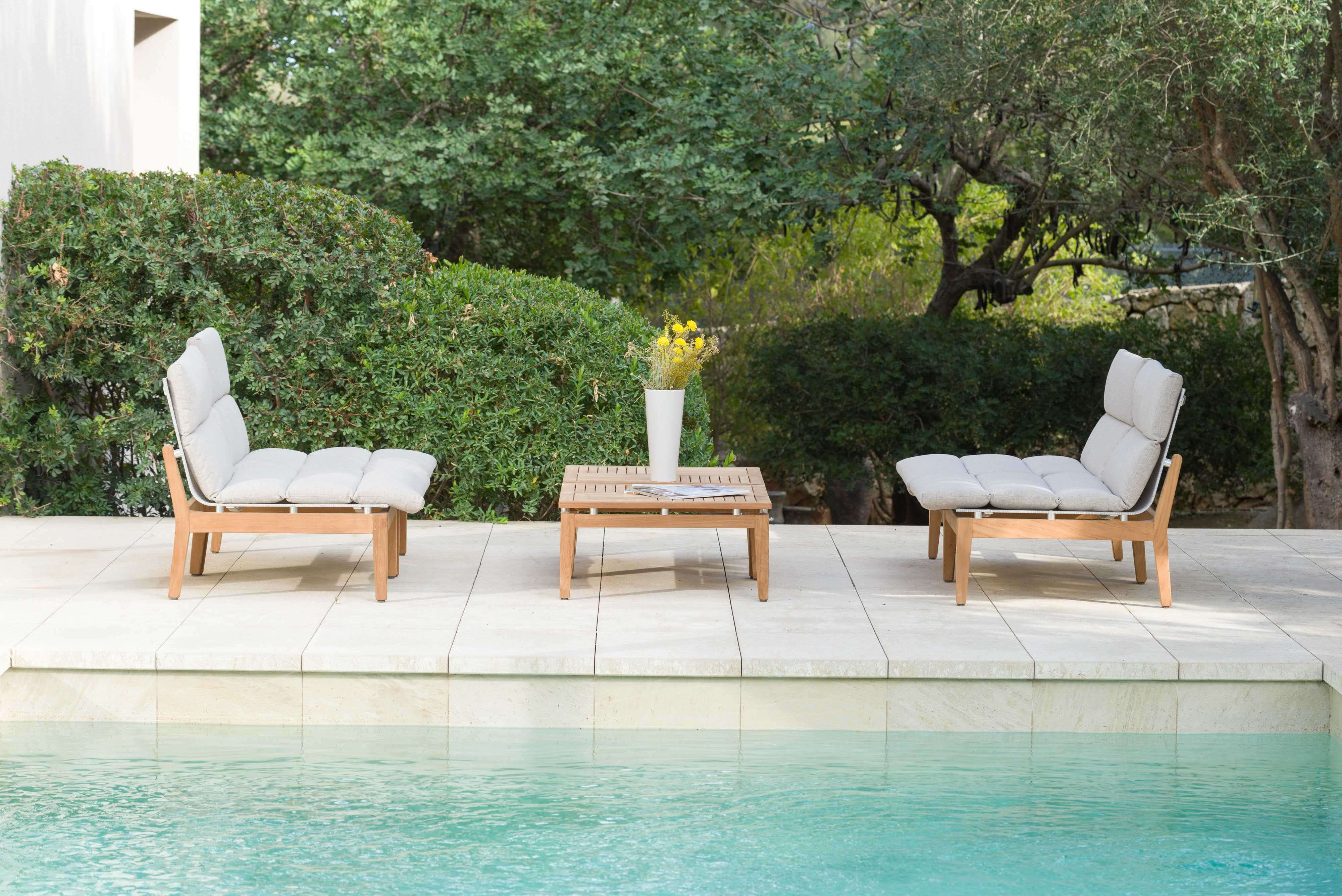 3-Piece Outdoor Bistro Chair Set with FSC Teak & Cushions – Light | Arno
