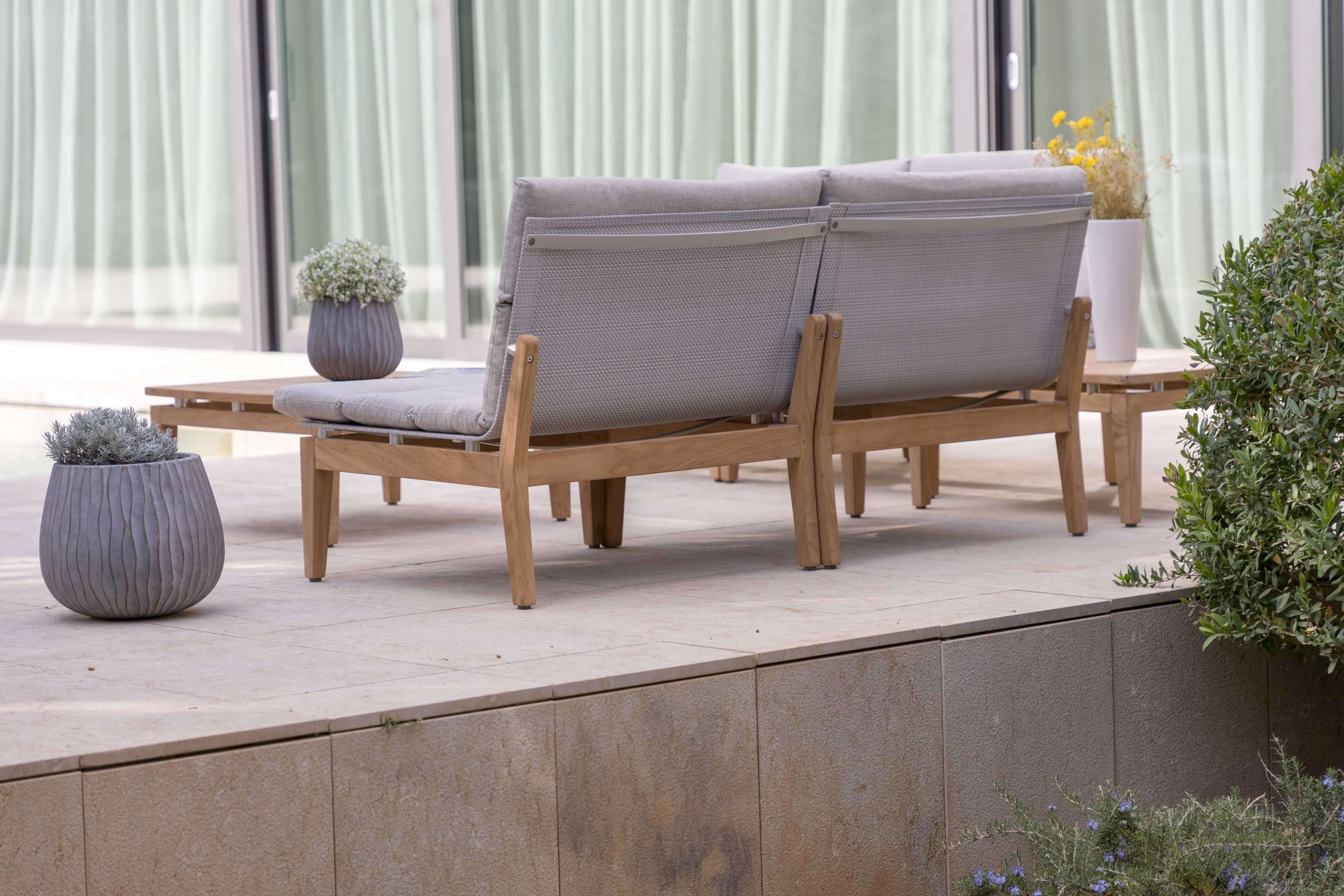 3-Piece Outdoor Bistro Chair Set with FSC Teak & Cushions – Light | Arno