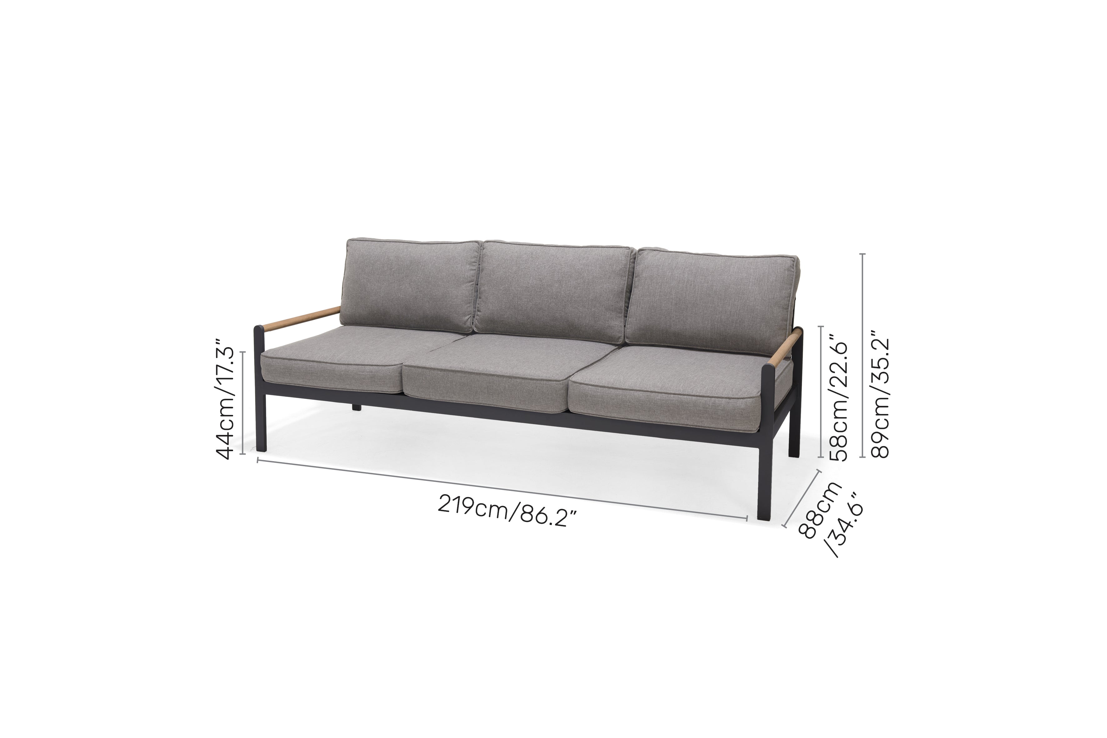 Amber Teak and Aluminum Outdoor 3-Seater Patio Sofa