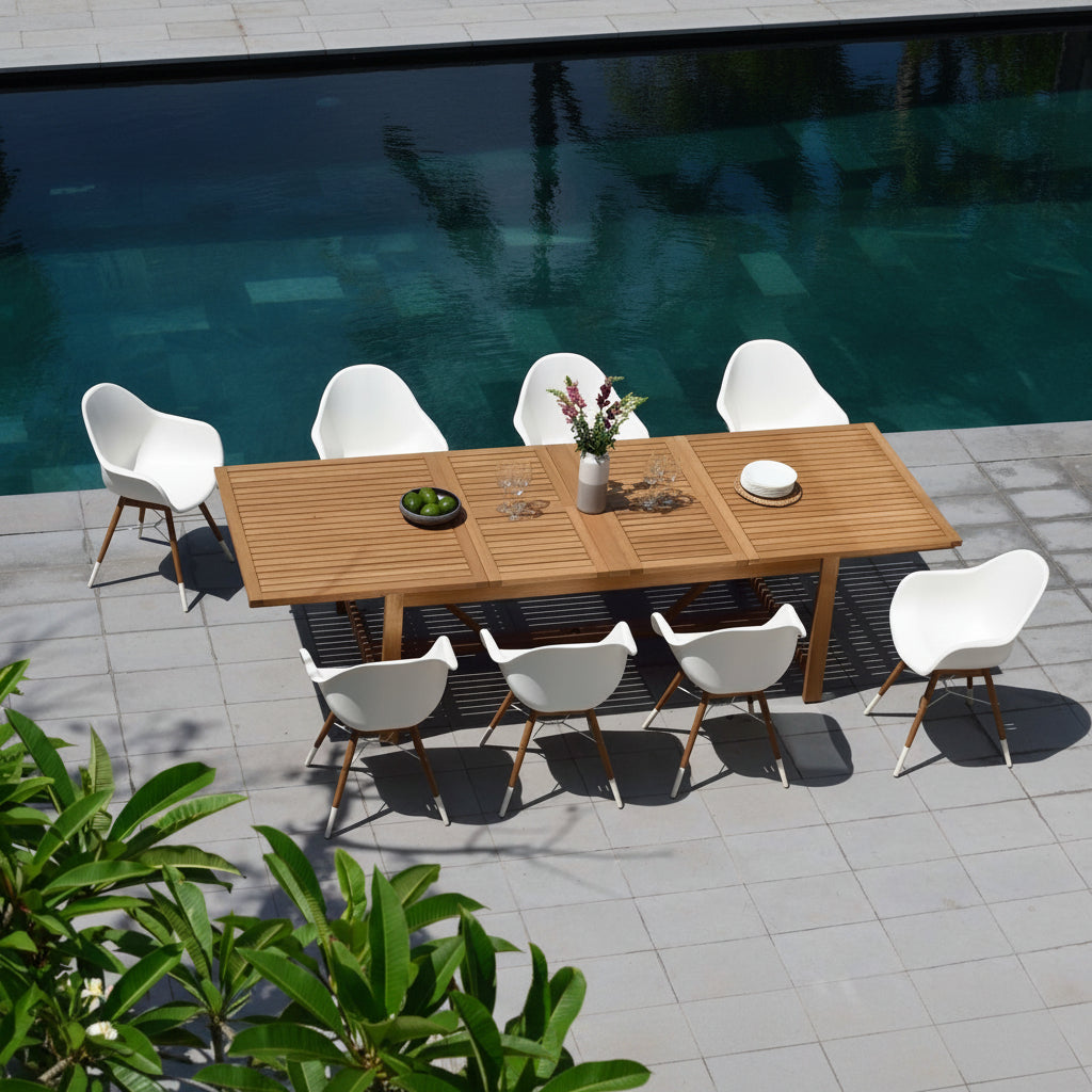 Leyland 9-Piece Weather-Resistant Outdoor Teak Dining Set with Armchairs