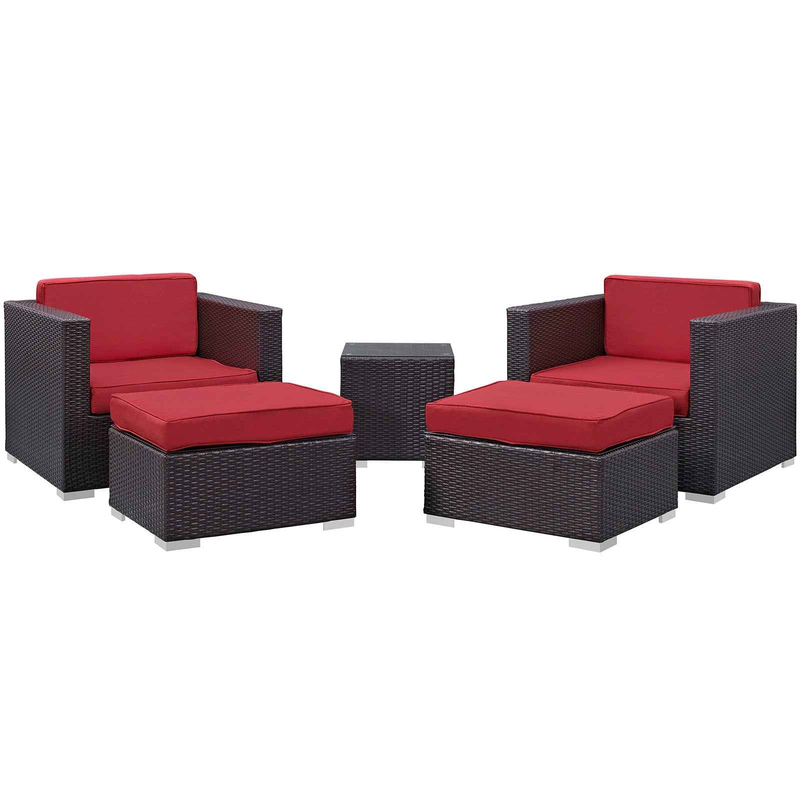 5-Piece Outdoor Sectional Set with Wicker & Cushions – Orange, Brown & Red | Modway Convene