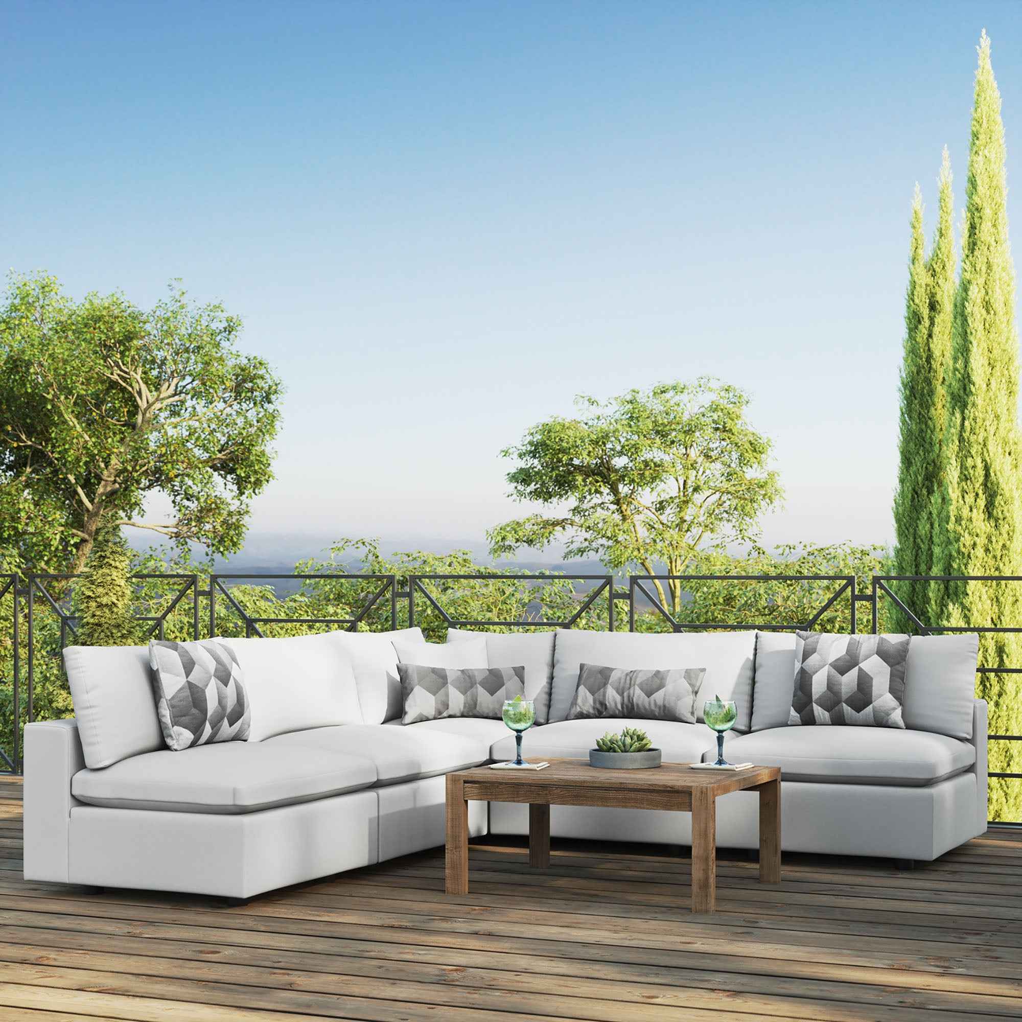 5-Piece Outdoor Sectional Sofa Set with Cushions – Charcoal & White | Modway