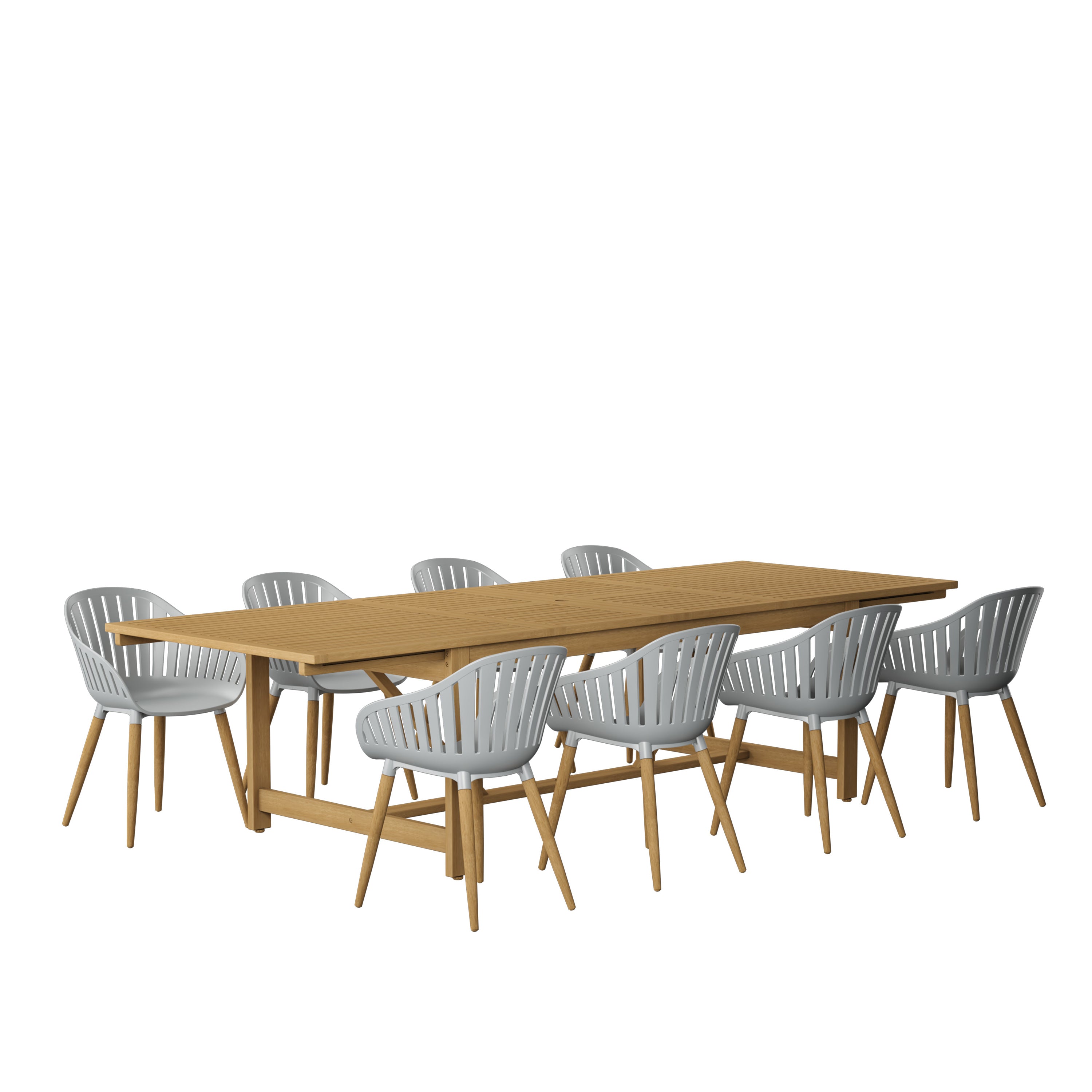 Leyland 9-Piece Weather-Resistant FSC Wood Outdoor Dining Set – Grey