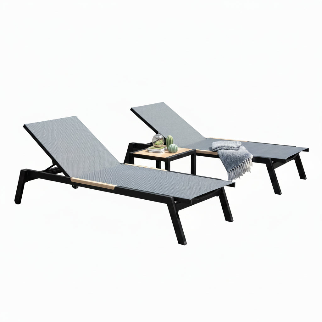 Panama Dark Outdoor Coffee Table Set with Sun Loungers – 3-Piece