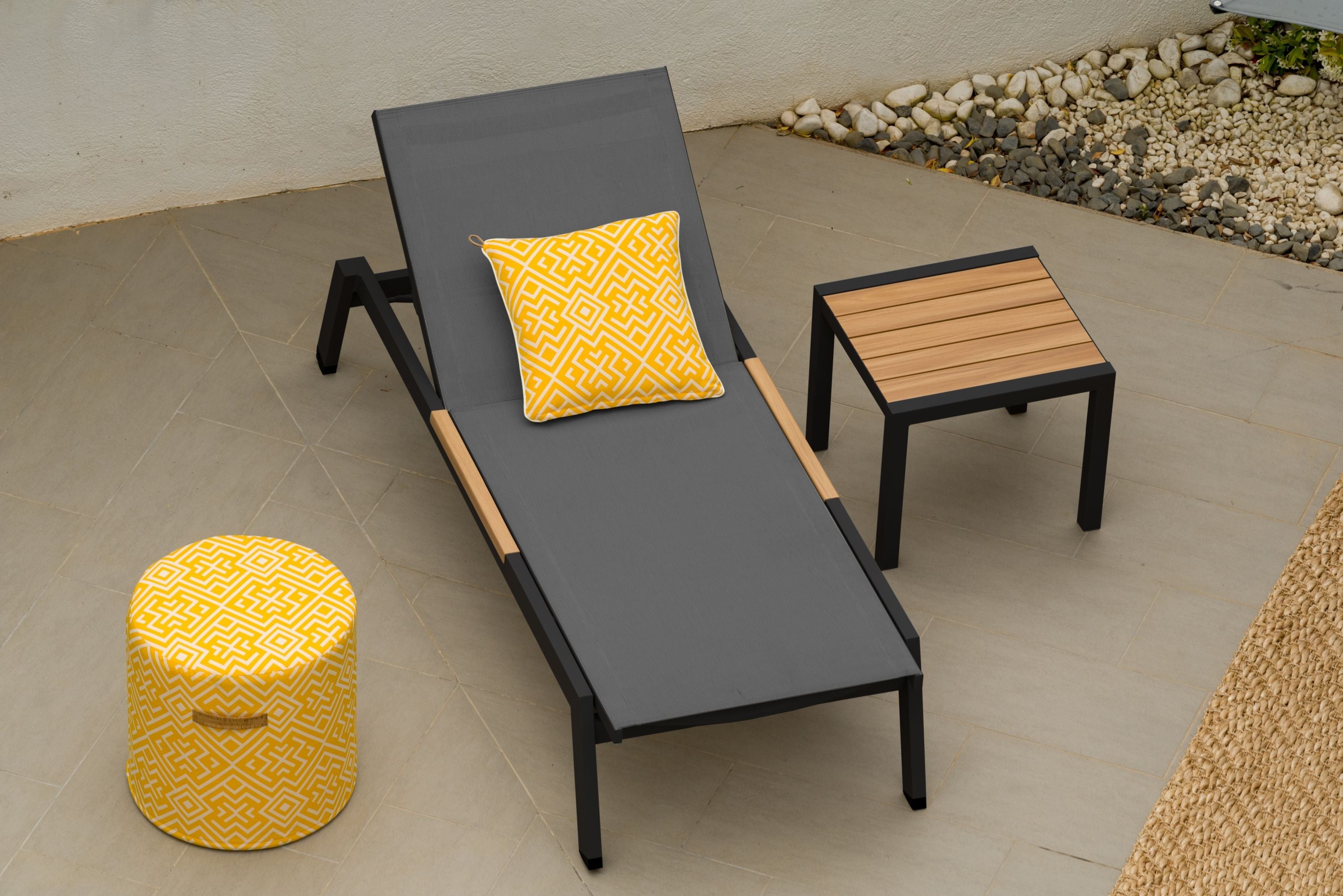 Panama Dark Outdoor Coffee Table Set with Sun Loungers – 3-Piece