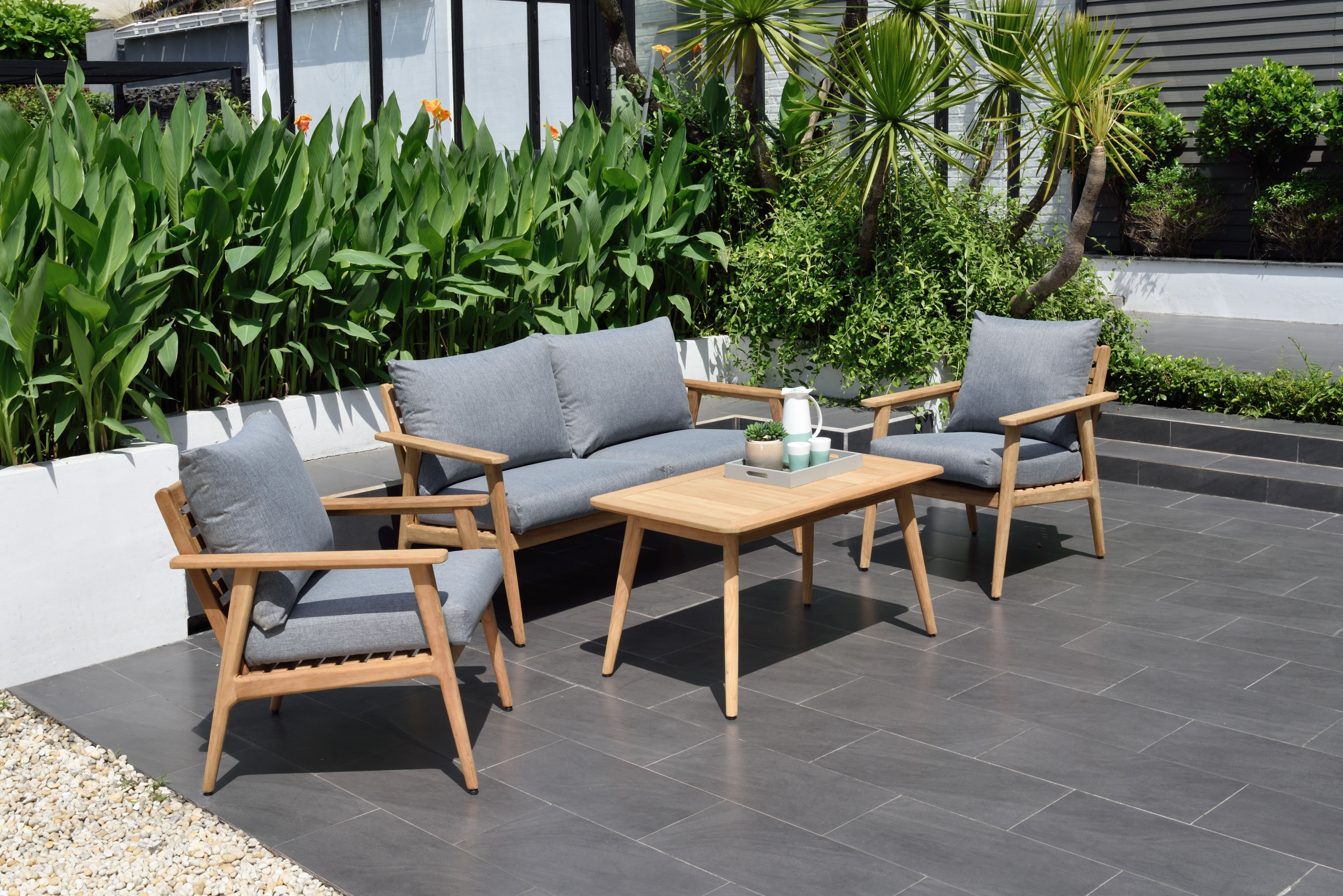 Teak Outdoor Conversation Set with Cushions – 4 or 5-Piece | Eve