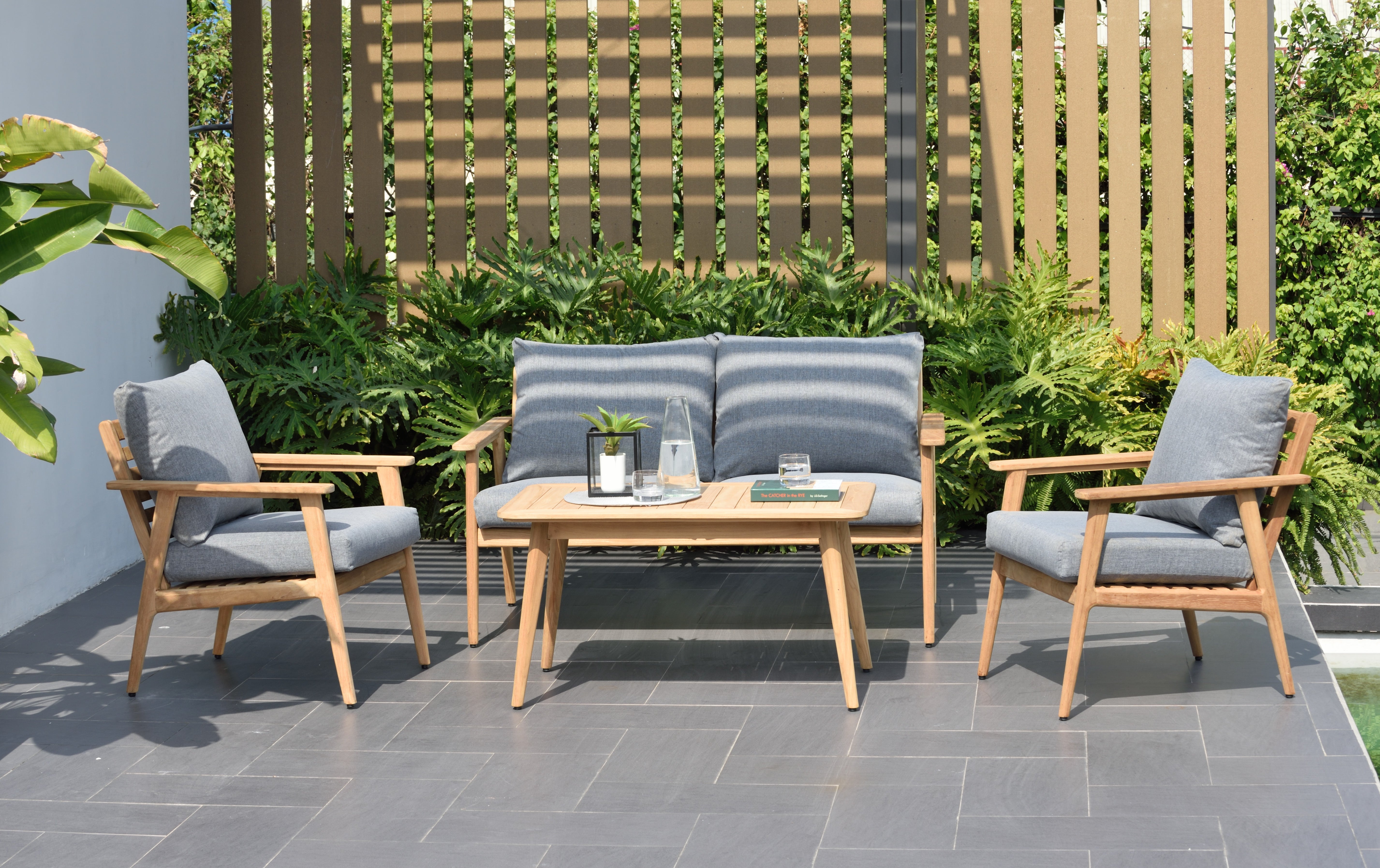 Teak Outdoor Conversation Set with Cushions – 4 or 5-Piece | Eve