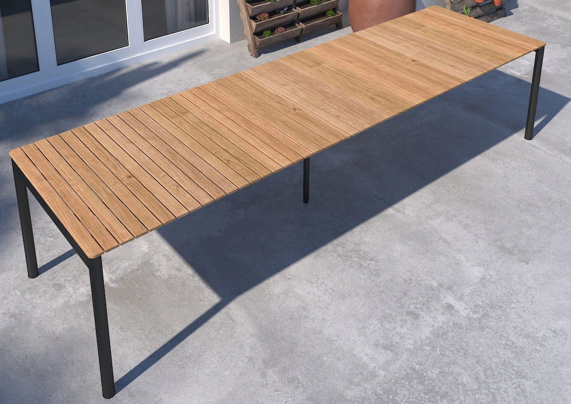 Topaz Dark Teak and Aluminum Outdoor Rectangular Extendable Dining Table