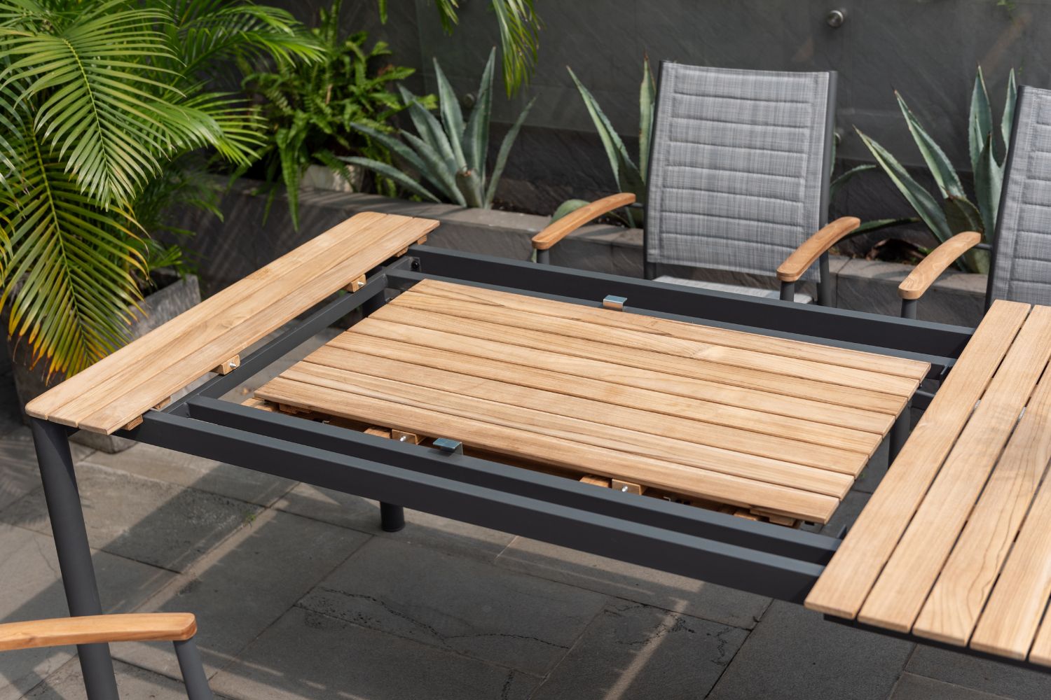 Topaz Dark Teak and Aluminum Outdoor Rectangular Extendable Dining Table