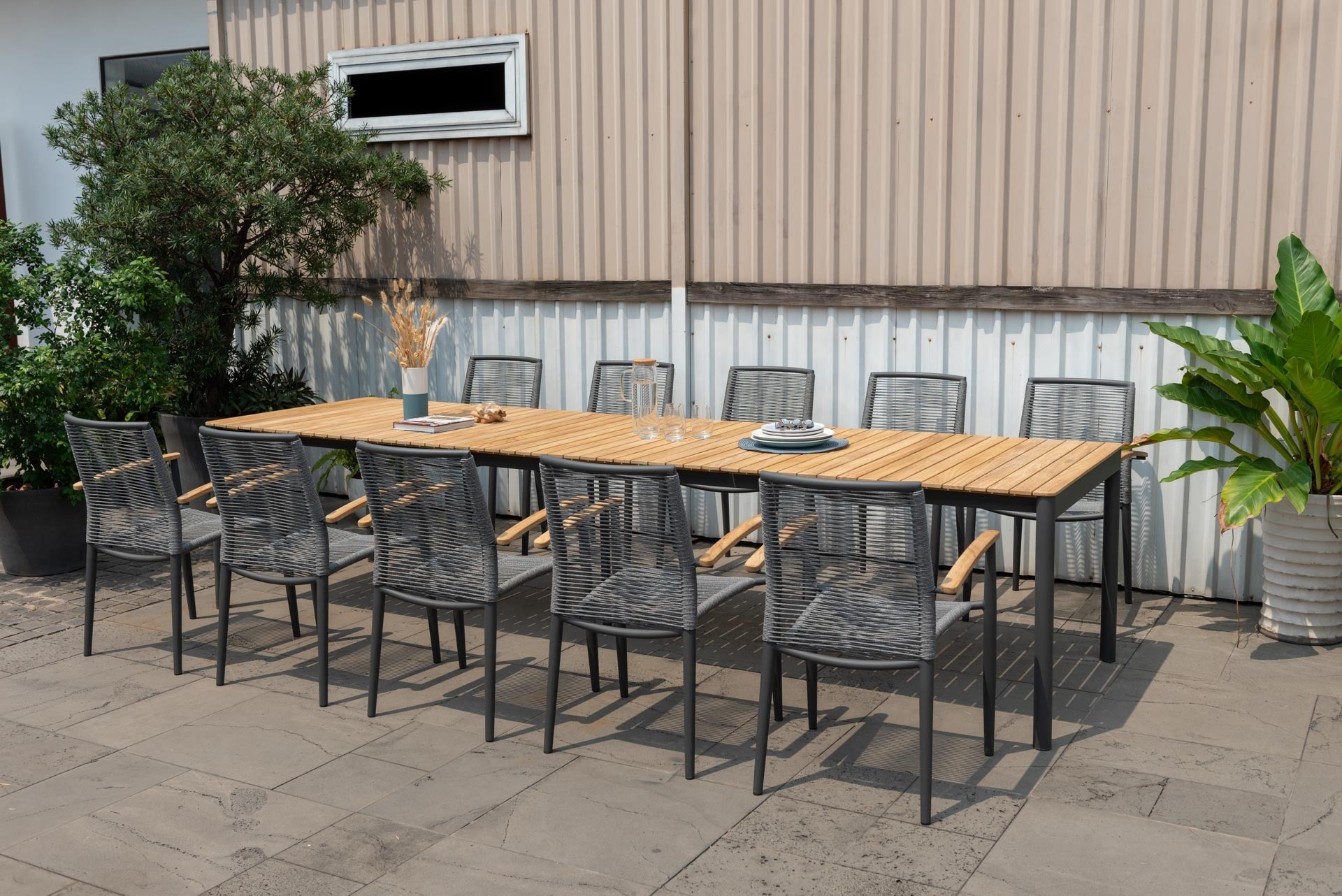 Topaz Dark Teak and Aluminum Outdoor Rectangular Extendable Dining Table