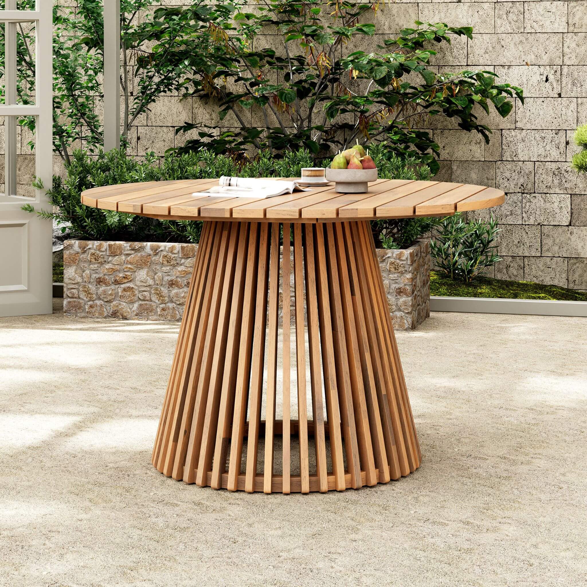 5-Piece Acacia Wood Outdoor Dining Set with Braided Chairs & Cushions | Alora